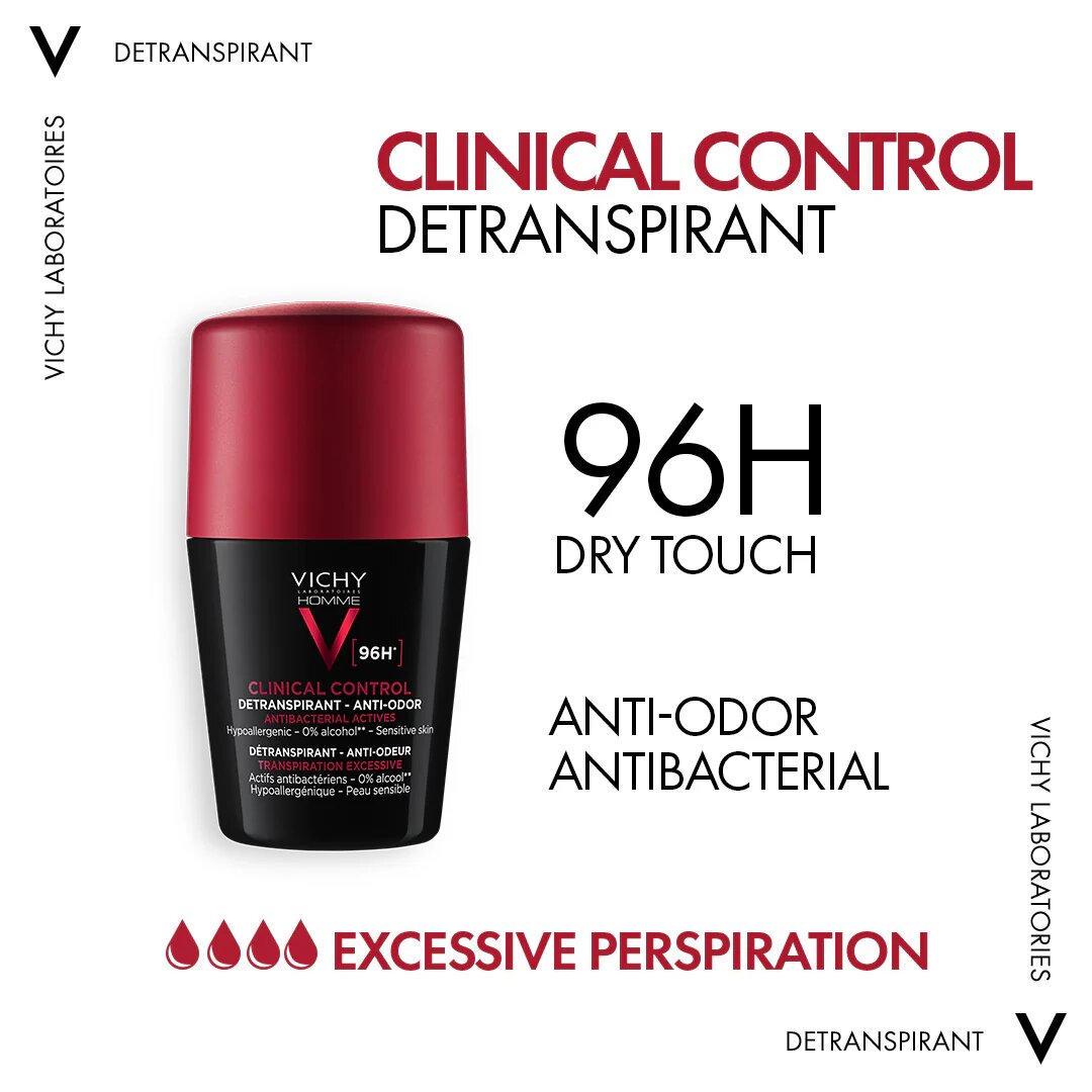 Vichy Deodorant For Men Clinical Control 96 Hour Roll On Total Protection Against Odour - 50ml-4