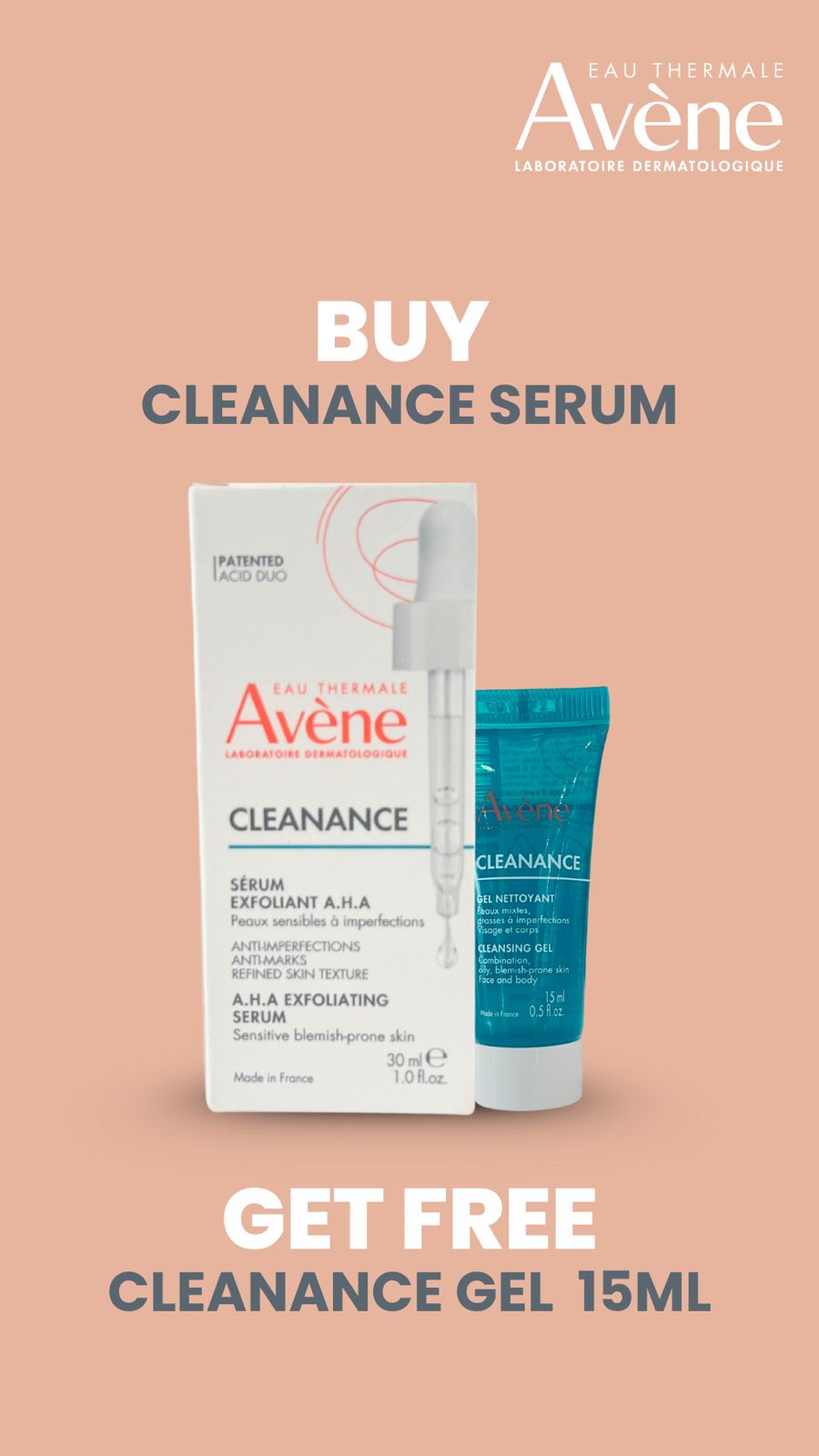 Avene Cleanance Serum Exfoliant AHA - 30ml + Free 15ml Cleanance Gel – Purifying & Exfoliating Serum for Blemish-Prone Skin-2