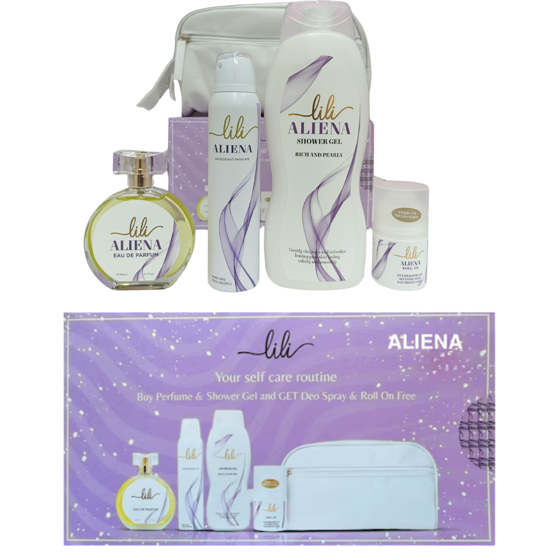 LILI Self Care Routine Set with Perfume, Shower Gel, Free Deo Spray & Roll-On, and Classy Bag-1