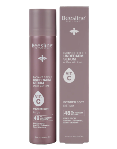 Beesline Radiant Bright Underarm Deodorant Serum with Vitamin C – 48-Hour Antiperspirant & Skin Brightening Spray, 150ml – Powder Soft-1