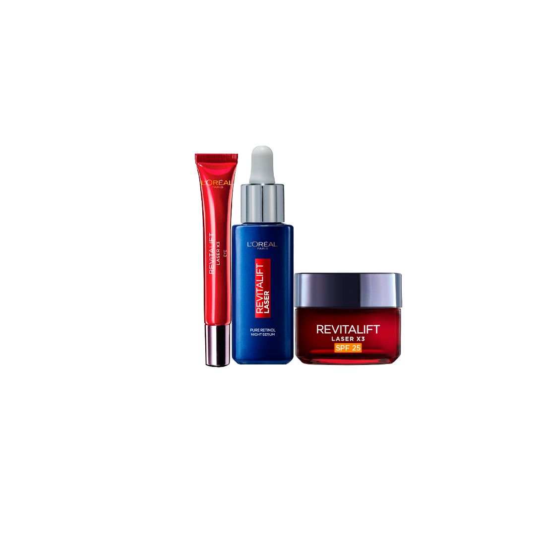 L’Oreal Paris Revitalift Laser X3 Anti-Aging Skincare Set – Serum, Cream & Eye Cream 25% OFF-1