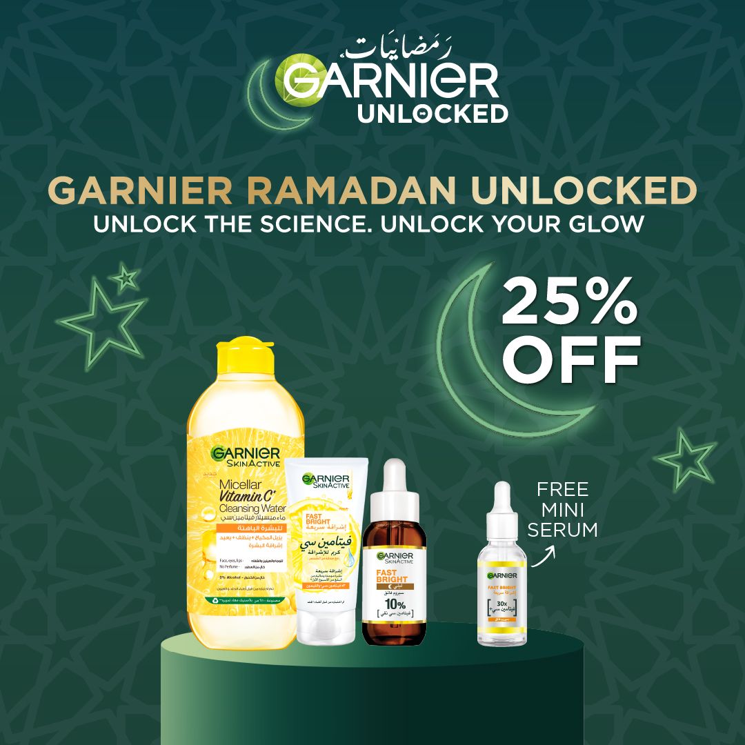 Garnier Vitamin C Micellar Water 400ml + Fast Bright Serum + Cream 25% Off + Free Mini Serum Ramadan Offer (2)-2