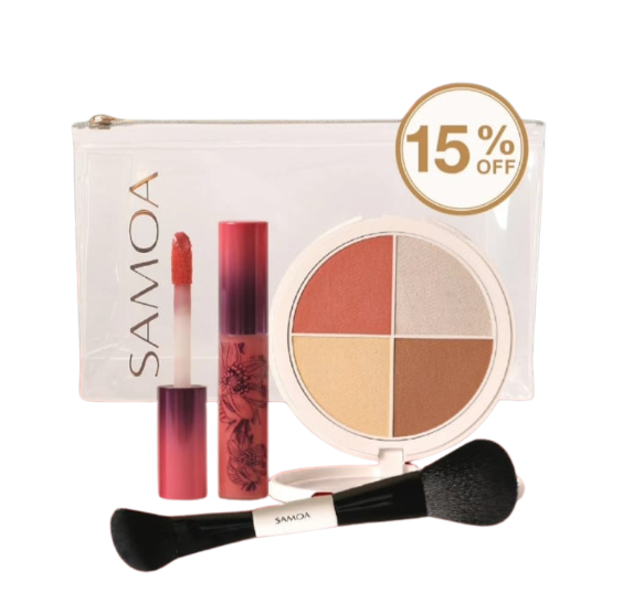 SAMOA Makeup Essentials Set Blush Palette Lip Gloss Brush with Free Pouch Gift 15% OFF-1
