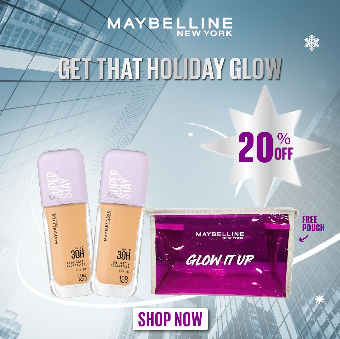 Maybelline Super Stay 30H Foundation Holiday Glow Bundle with Free Glow It Up Pouch 20% Off-2