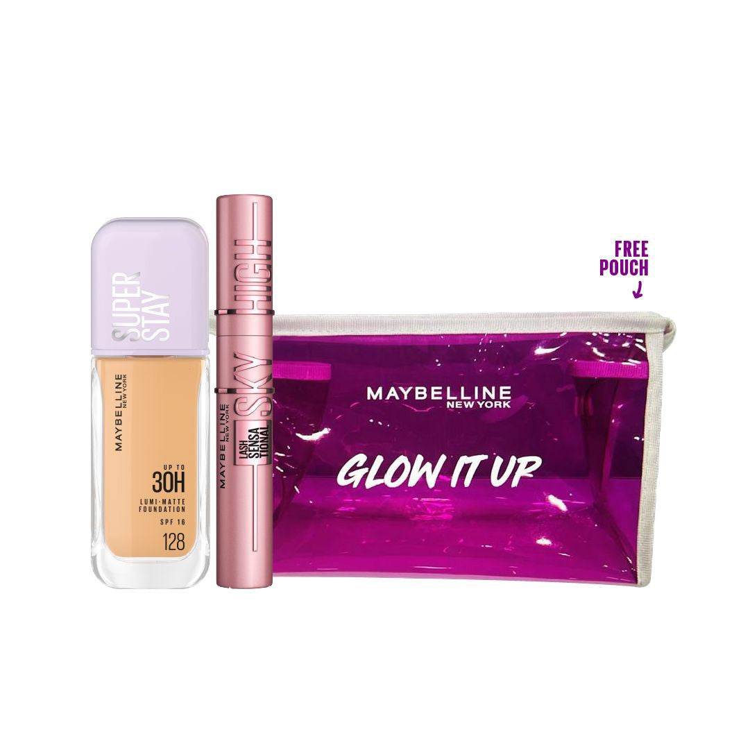 Maybelline Holiday Glow Set Super Stay Foundation + Sky High Mascara with Free Pouch 20% Off-1