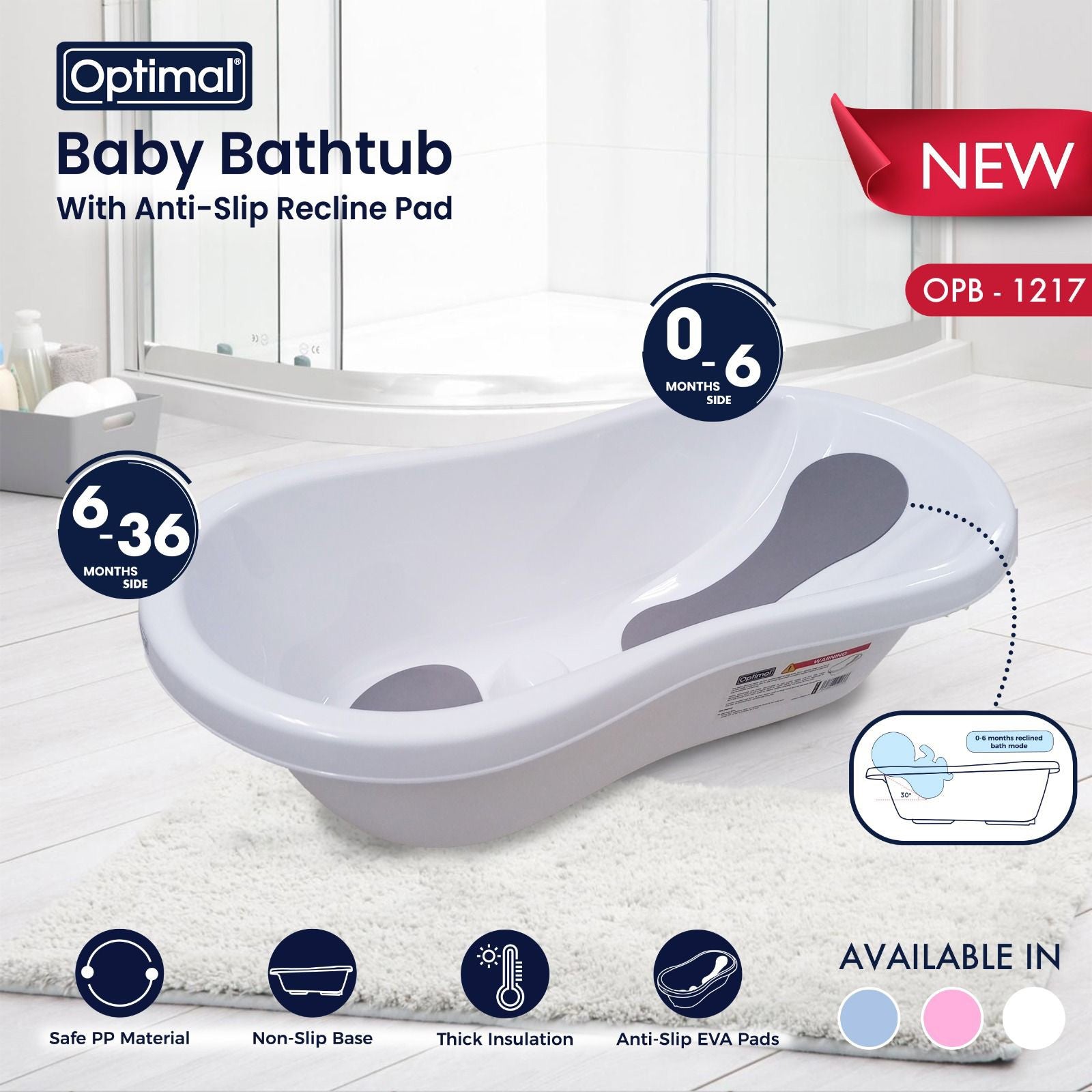 Optimal Baby Bathtub with Anti-Slip Recline Pad - Safe and Comfortable Bathing Experience-1