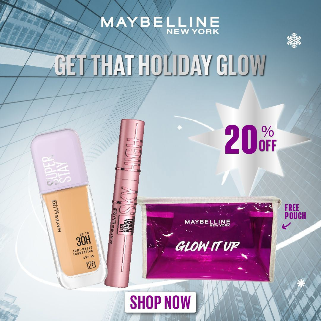 Maybelline Holiday Glow Set Super Stay Foundation + Sky High Mascara with Free Pouch 20% Off-2