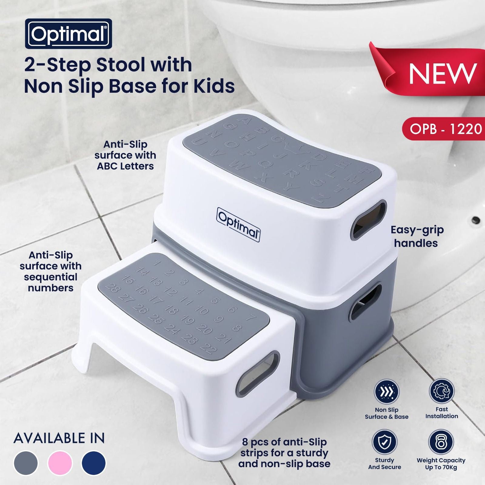 Optimal 2-Step Stool with Non-Slip Base for Kids - Safe & Sturdy Design-1