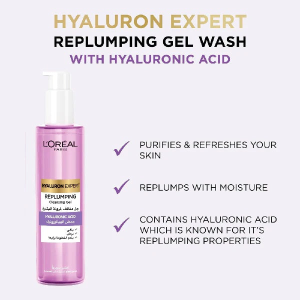 L'Oreal Hyaluron Expert Replumping Cleansing Gel Wash with Hyaluronic Acid 150ml | Hydrating and Replenishing Cleanser for Radiant Skin-3