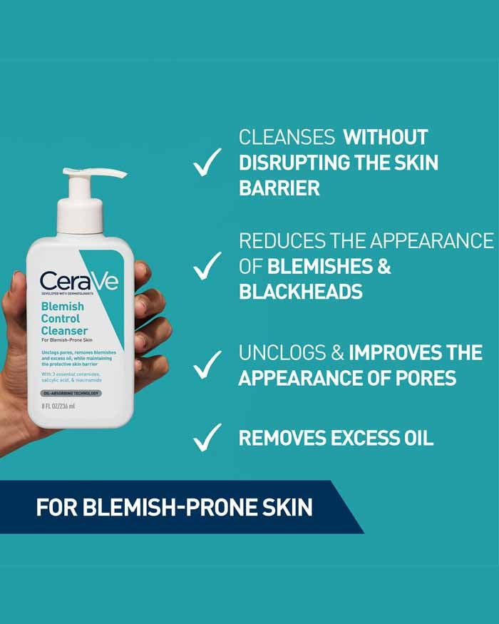 CeraVe Blemish Control Cleanser 236ml with Salicylic Acid for Acne-Prone Skin | Oil Control & Breakout Prevention-4