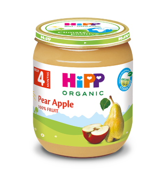 HiPP Organic Pear in Apple 125g – Organic Fruit Puree (4M+)-1