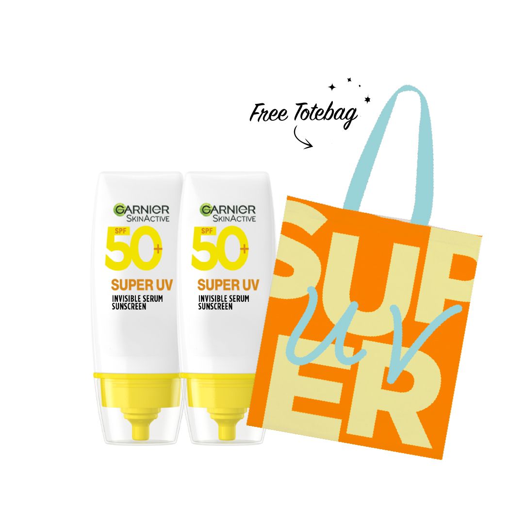 Garnier Super UV Invisible Serum Sunscreen SPF 50 – Twin Pack + Free Garnier Tote Bag Get Summer-Ready Protection and a Stylish Gift!-1