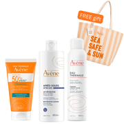 Avene Cleanance 50ml + Avene After-Sun Restorative Lotion 400ml + Avene Eau Thermale 300ml + Free Sea Safe & Sun Tote Bag – Complete Sun & Skincare Set