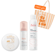 Avene High Protection Compact Tinted Sand SPF50 10g + Avene Cleansing Foam 150ml + Avene Thermal Spring Water Spray 300ml +Get Free Sea Safe & Sun Tote Bag – Complete Sun & Skincare Set