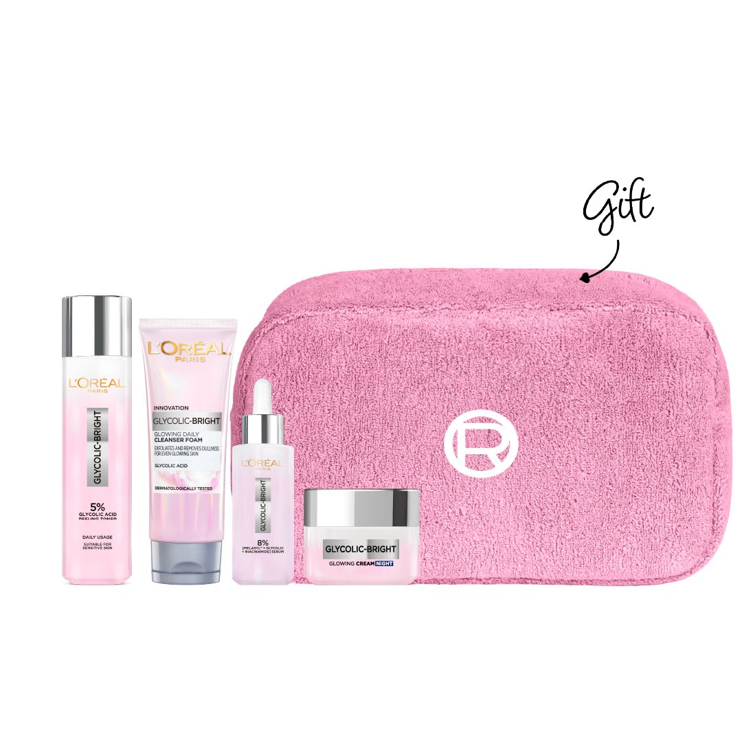 L'Oréal Paris Cannes Festival Glycolic Bright Skincare Set + Free Pink Cosmetic Pouch-1