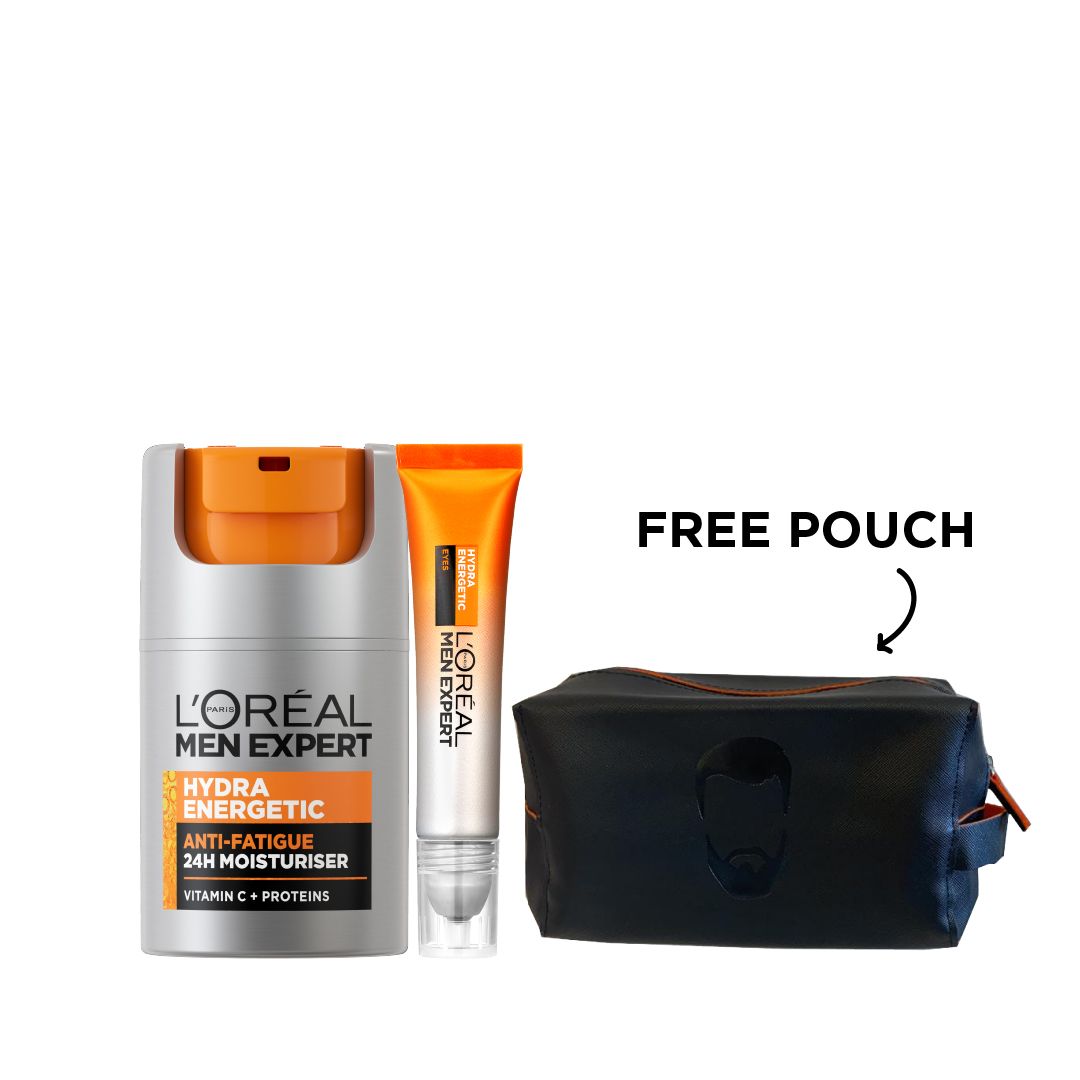 L’Oréal Men Expert Hydra Energetic Anti-Fatigue 24H Moisturizer & Eye Cream Set with Free Pouch-1