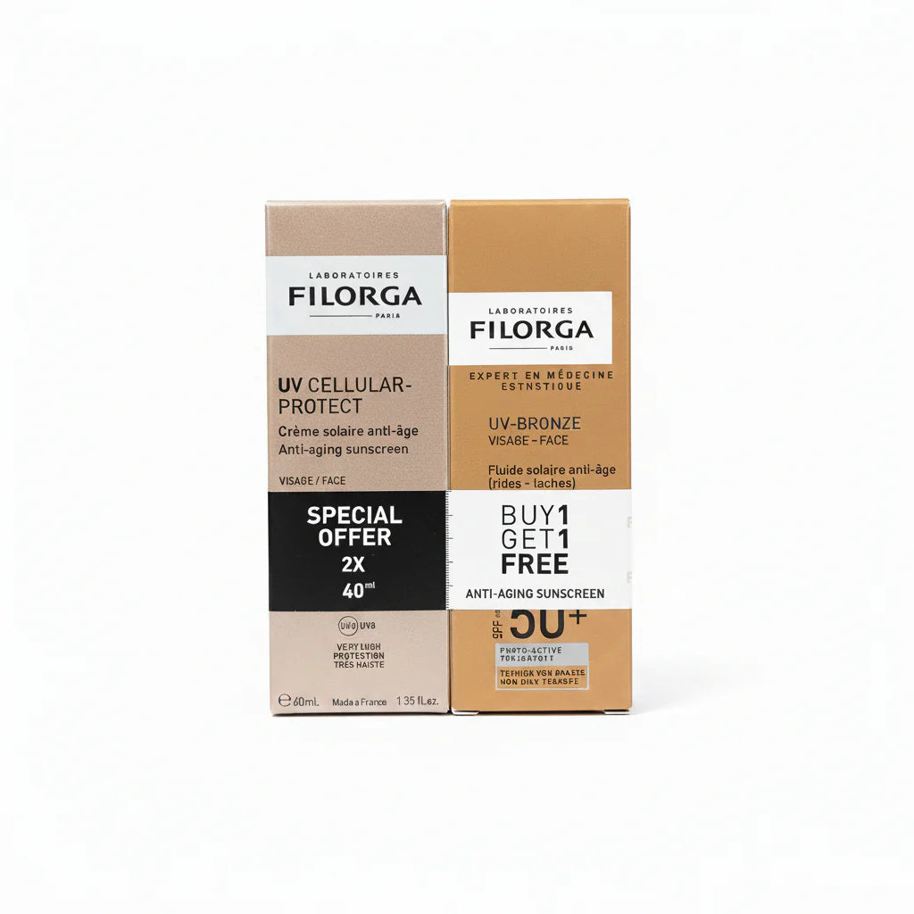 Filorga UV Cell Protect Anti-Aging Sunscreen SPF50+ Face 40ml + Filorga UV-Bronze Face Fluid SPF50+ Free – Anti-Aging & Sun Protection Set