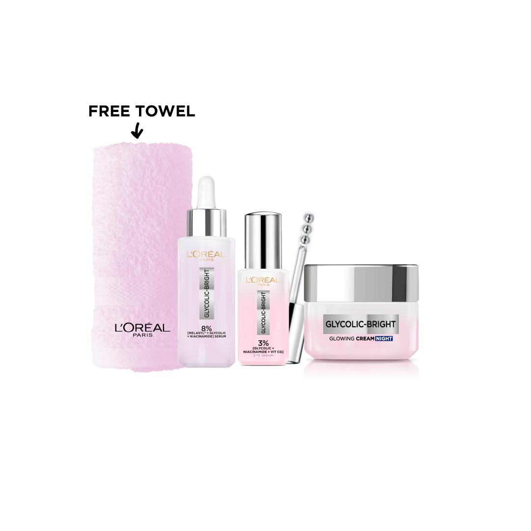 L'Oreal Paris Glycolic-Bright Skincare Set 15% Off with Free Towel-1