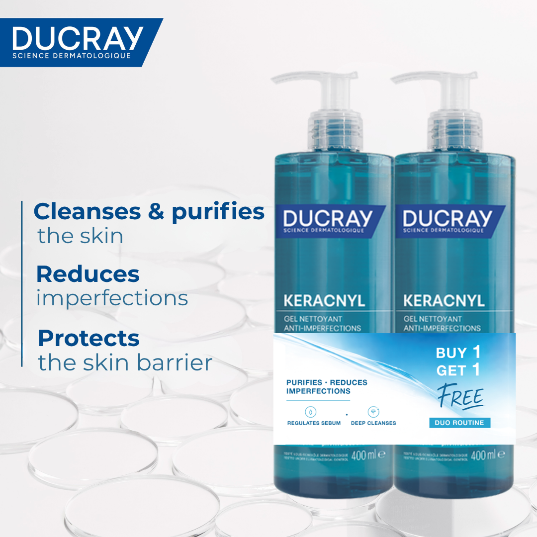 Ducray Keracnyl Foaming Gel 400ml Buy 1 Get 1 Free Acne Prone Skin Cleanser Face and Body