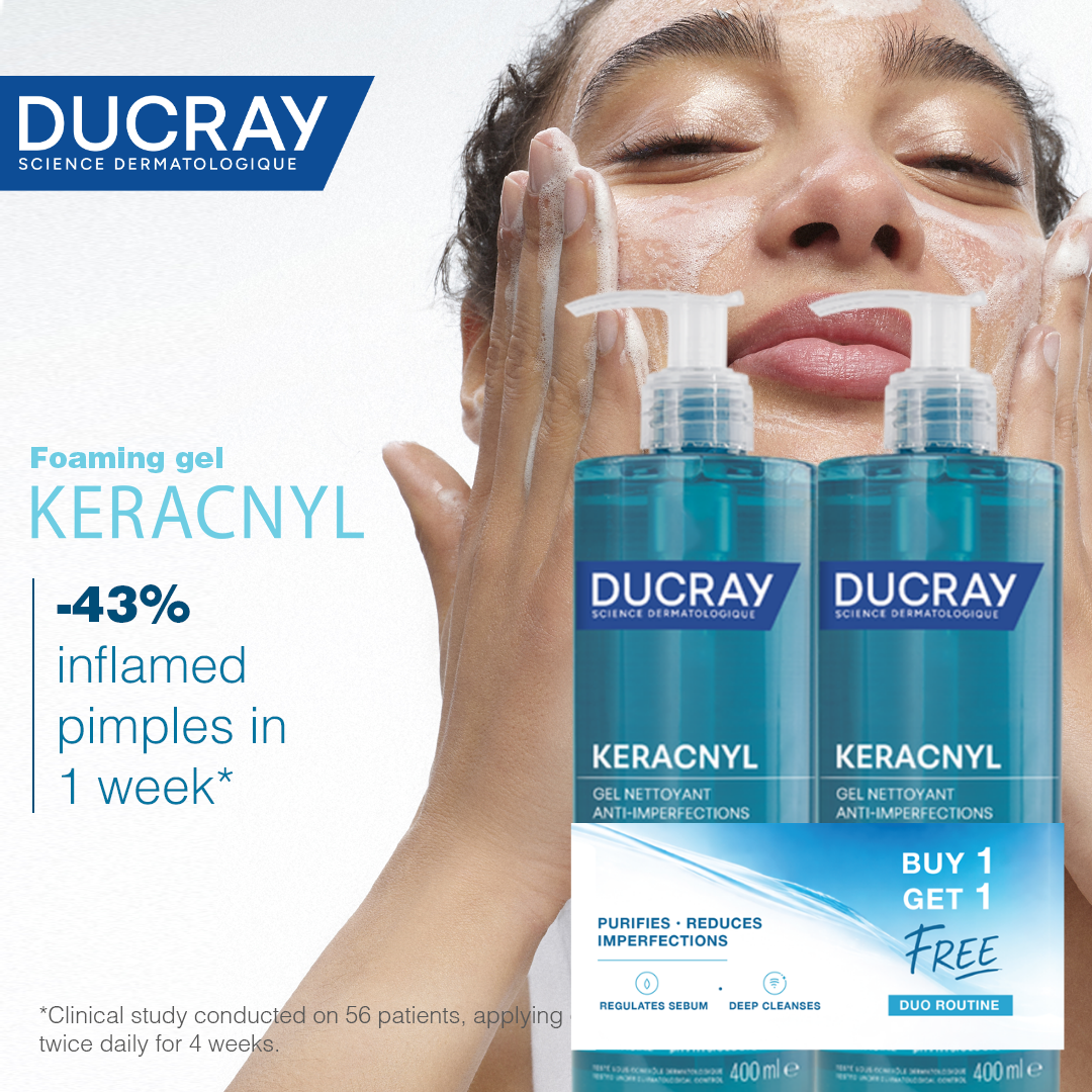 Ducray Keracnyl Foaming Gel 400ml Buy 1 Get 1 Free Acne Prone Skin Cleanser Face and Body