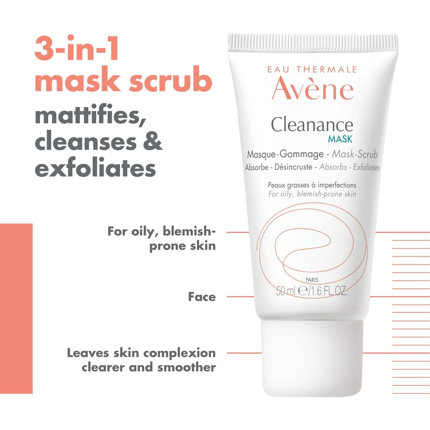 Avene Cleanance Mask Scrub 50ML - Dual-Action Mask and Scrub for Oily, Acne-Prone Skin-4