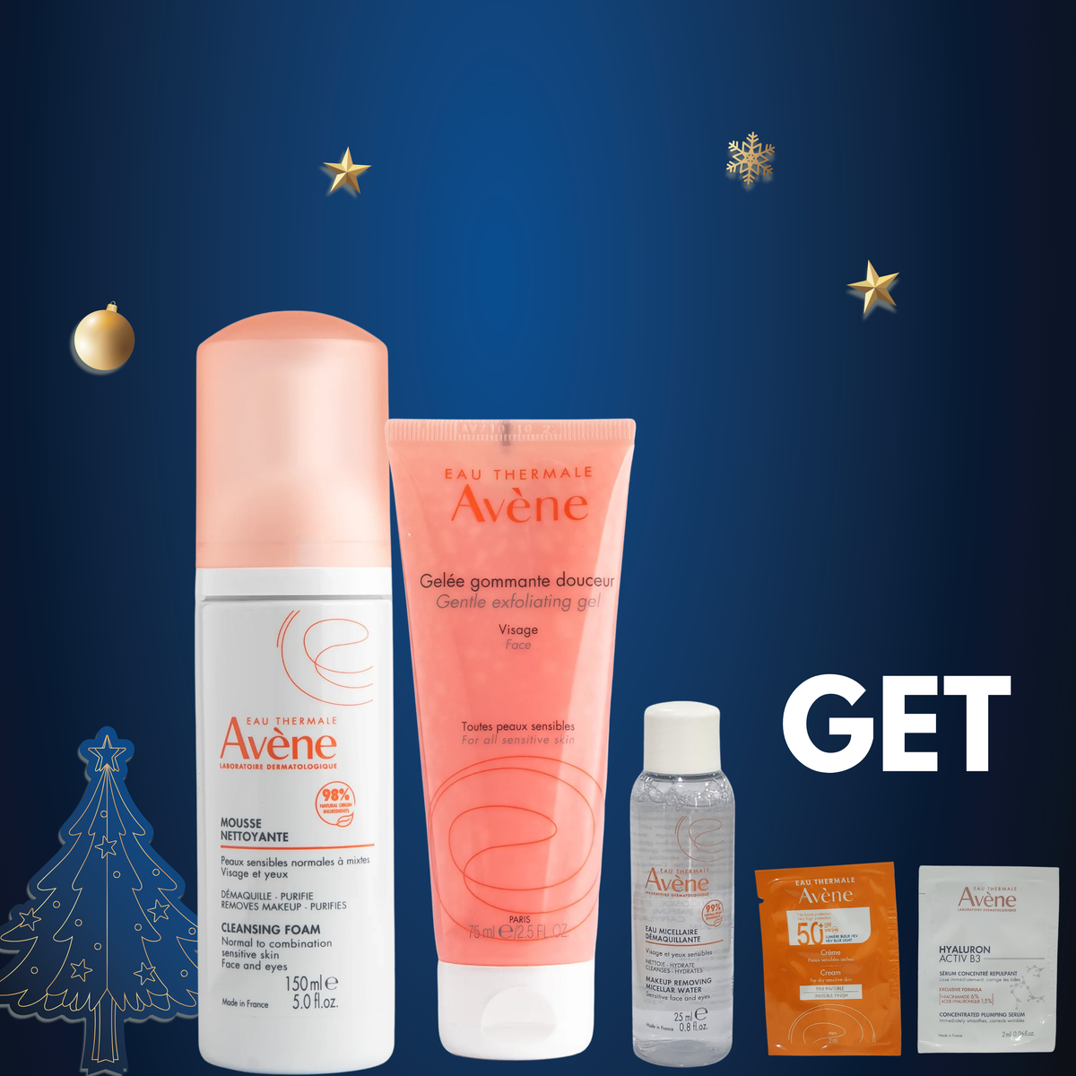 Avene Mousse Cleansing Foam & Avene Soothing Radiance Mask Bundle, Get Free Micellar Water, Activ B3 & Sun Protection Testers-2