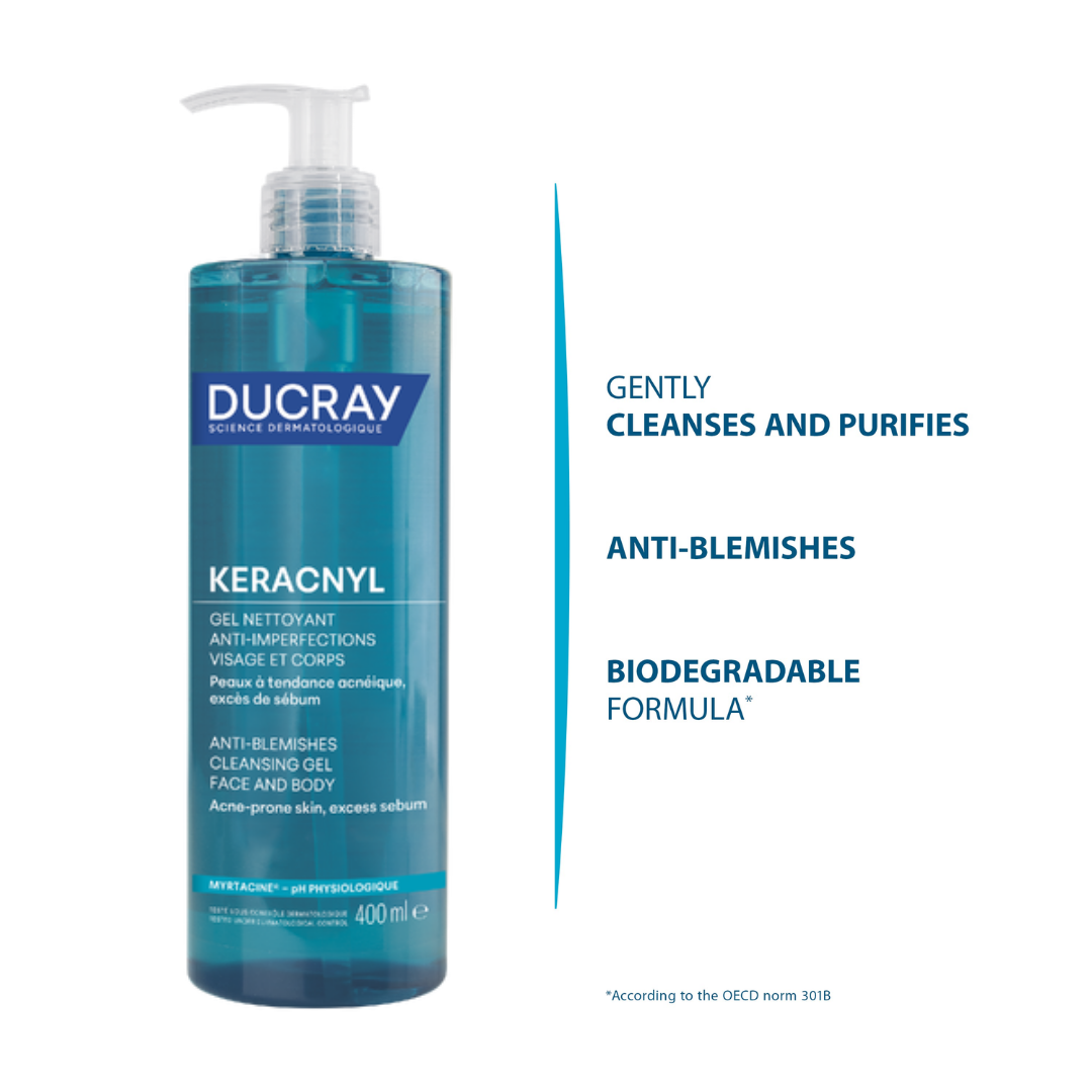 Ducray Keracnyl Foaming Gel 400ml Buy 1 Get 1 Free Acne Prone Skin Cleanser Face and Body