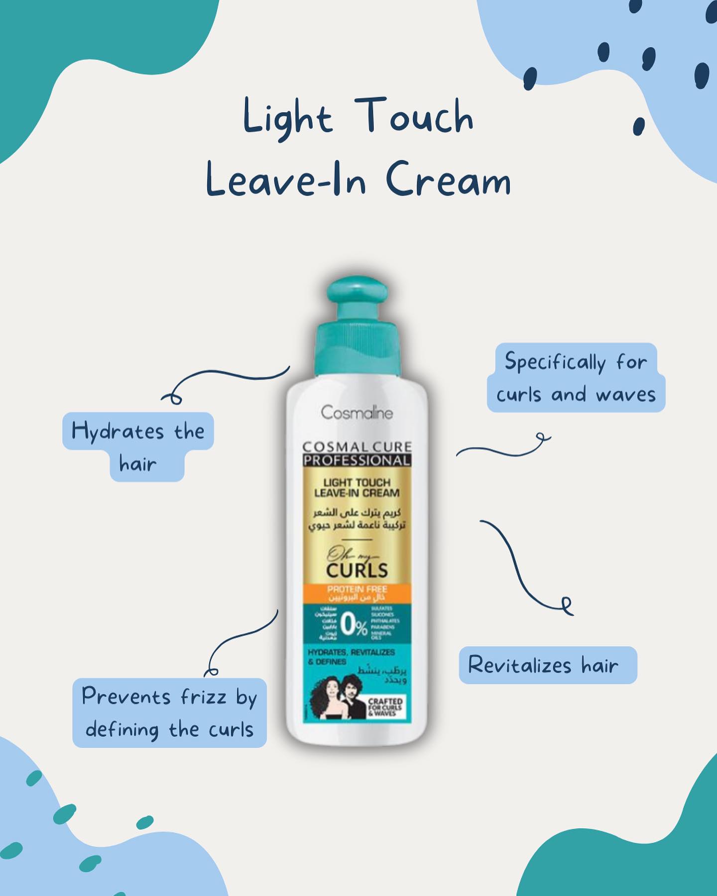 Cosmaline Cosmal Cure Professional Oh My Curls Light Touch Leave-In Cream – 250ml for Lightweight Hydration and Curl Definition-2