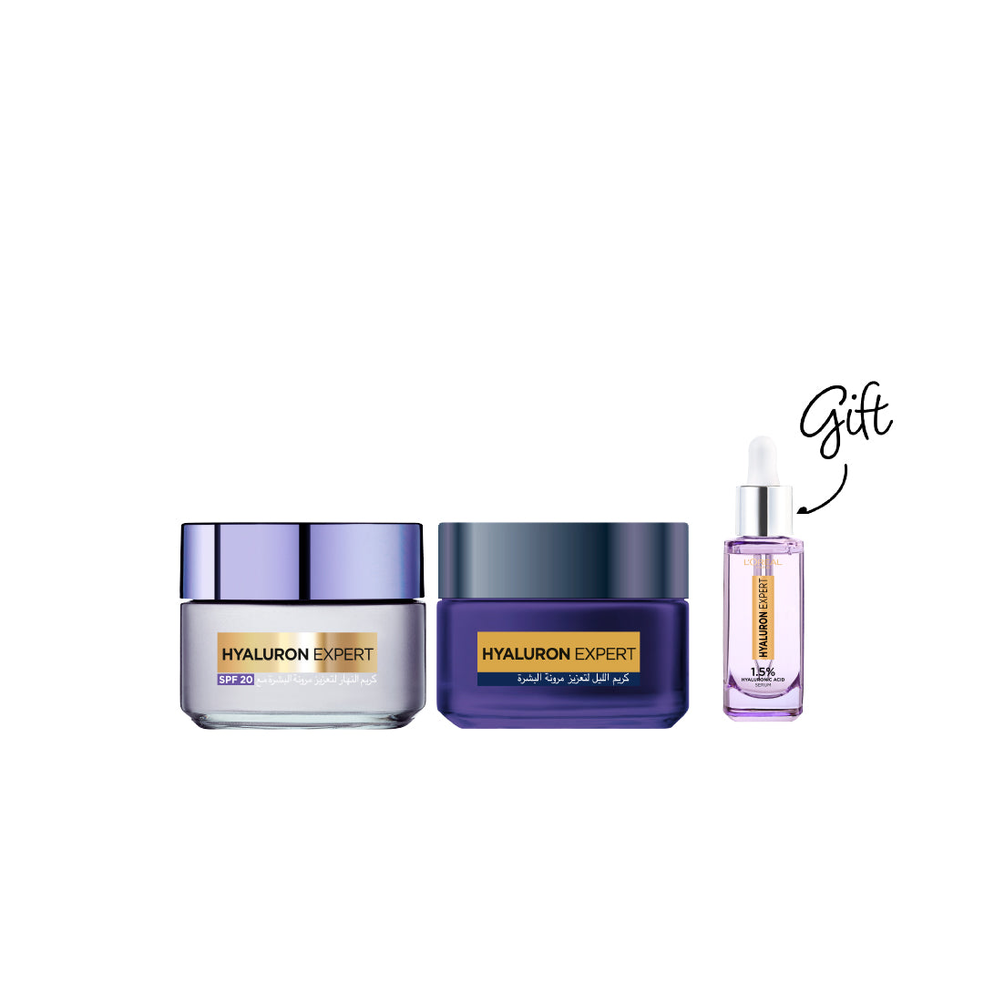 L’Oreal Paris Hyaluron Expert Day Cream 50ml + Night Cream 50ml | Hydrating Skincare Set with Free Hyaluron Expert Serum 15ml-1