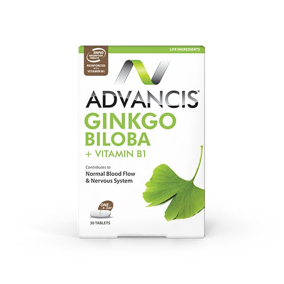 Advancis Ginkgo Biloba + Vitamin B1 30 Tablets – Brain Focus & Circulation Support-1
