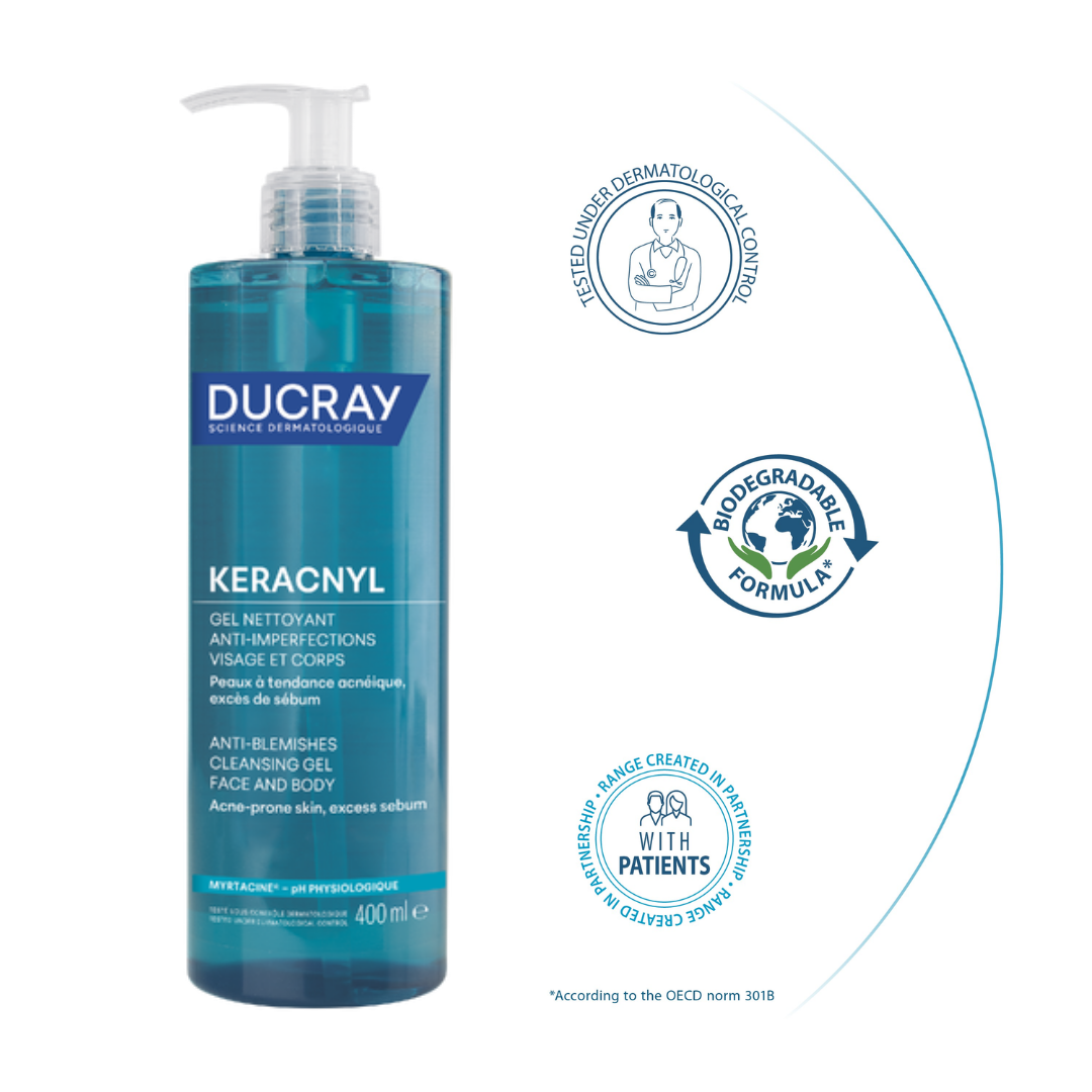 Ducray Keracnyl Foaming Gel 400ml Buy 1 Get 1 Free Acne Prone Skin Cleanser Face and Body