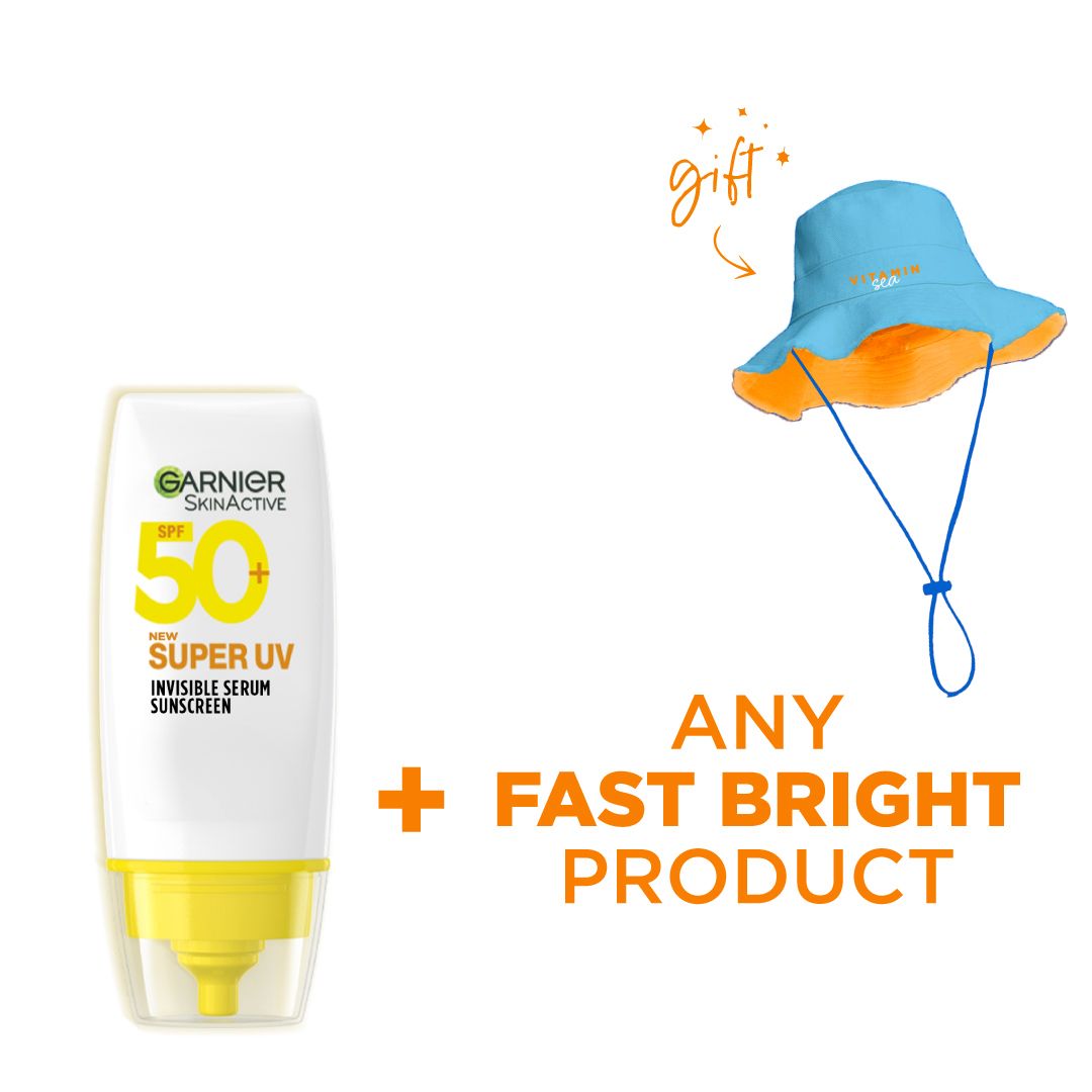 Garnier Super UV Invisible Serum Sunscreen SPF 50 + Any Fast Bright Product Get a FREE Cool Sea Hat!-1