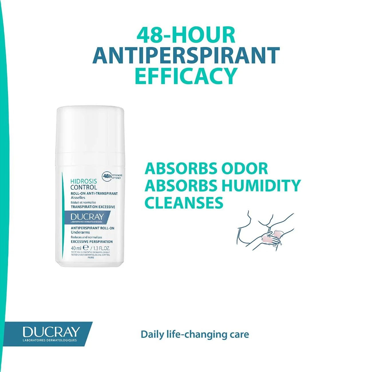 Ducray Hidrosis Control Antiperspirant Roll-On for Excessive Sweating & Odor-4