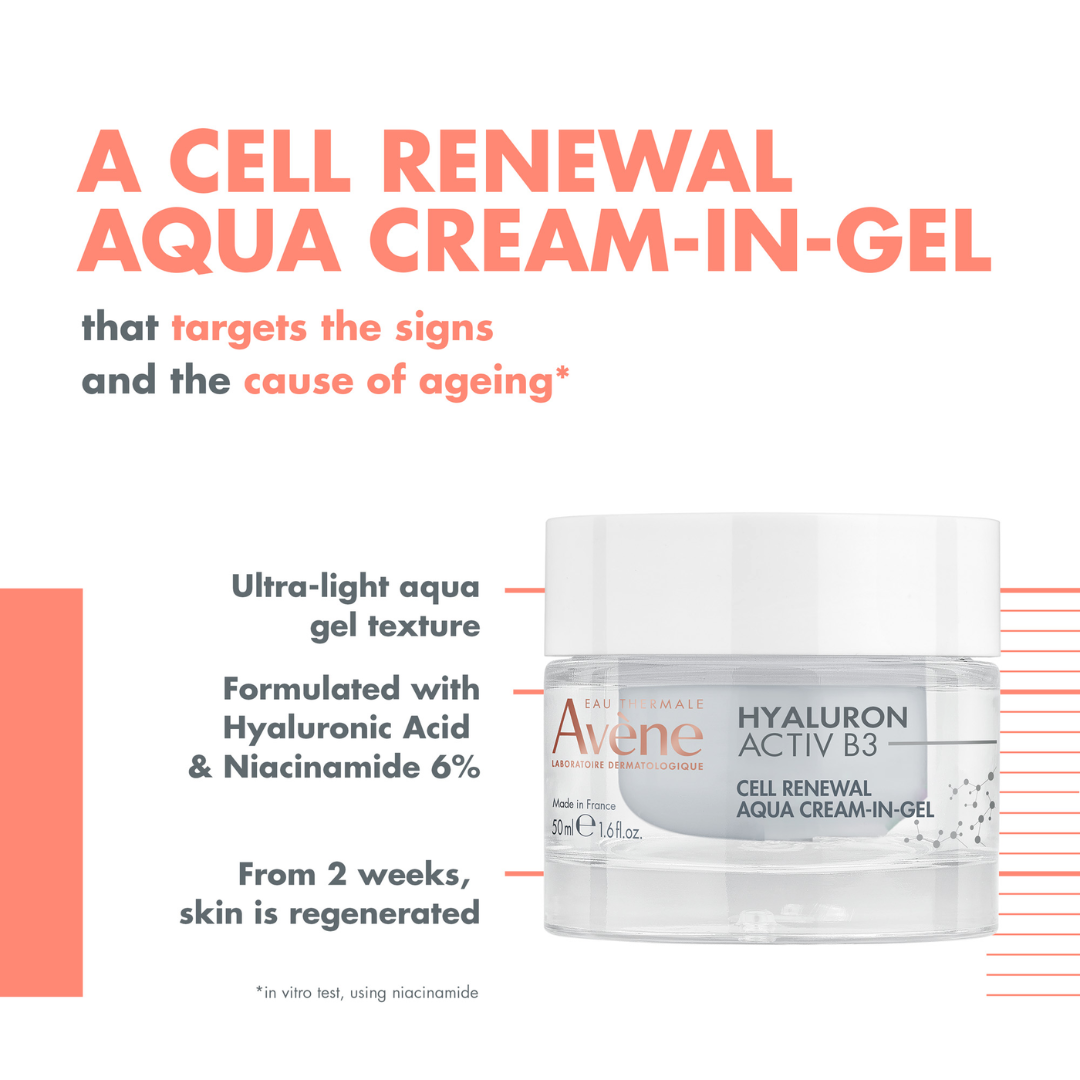 Avene Hyaluron Activ B3 Aqua Cream-in-Gel 50ml + Avene Hyaluron Activ B3 Plumping Serum 10ml Get Free – Skin Renewal & Plumping Set