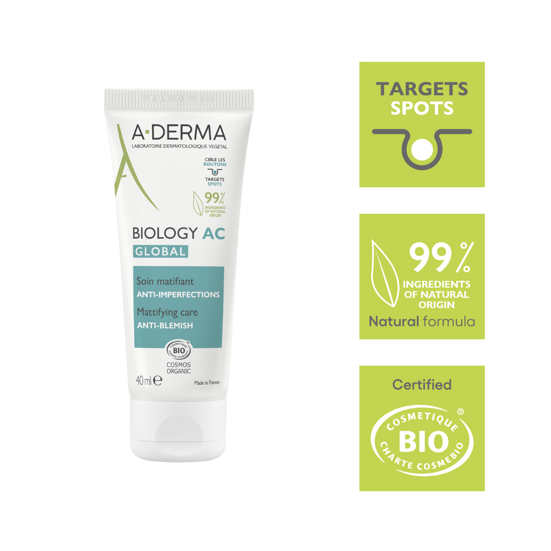 Aderma Biology AC Mattifying anti-blemish global treatment and get a FREE 200ml Biology AC Purifying foaming gel
