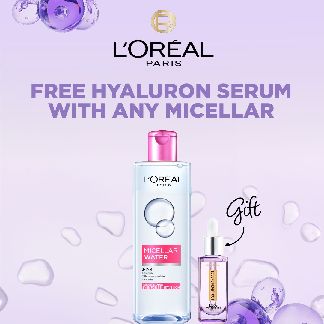 L’Oreal Paris 3-in-1 Refreshing Micellar Water 400ml + Free L'Oreal Hyaluron Expert Serum 15ml Gift | Makeup Remover & Hydrating Skincare Set-2
