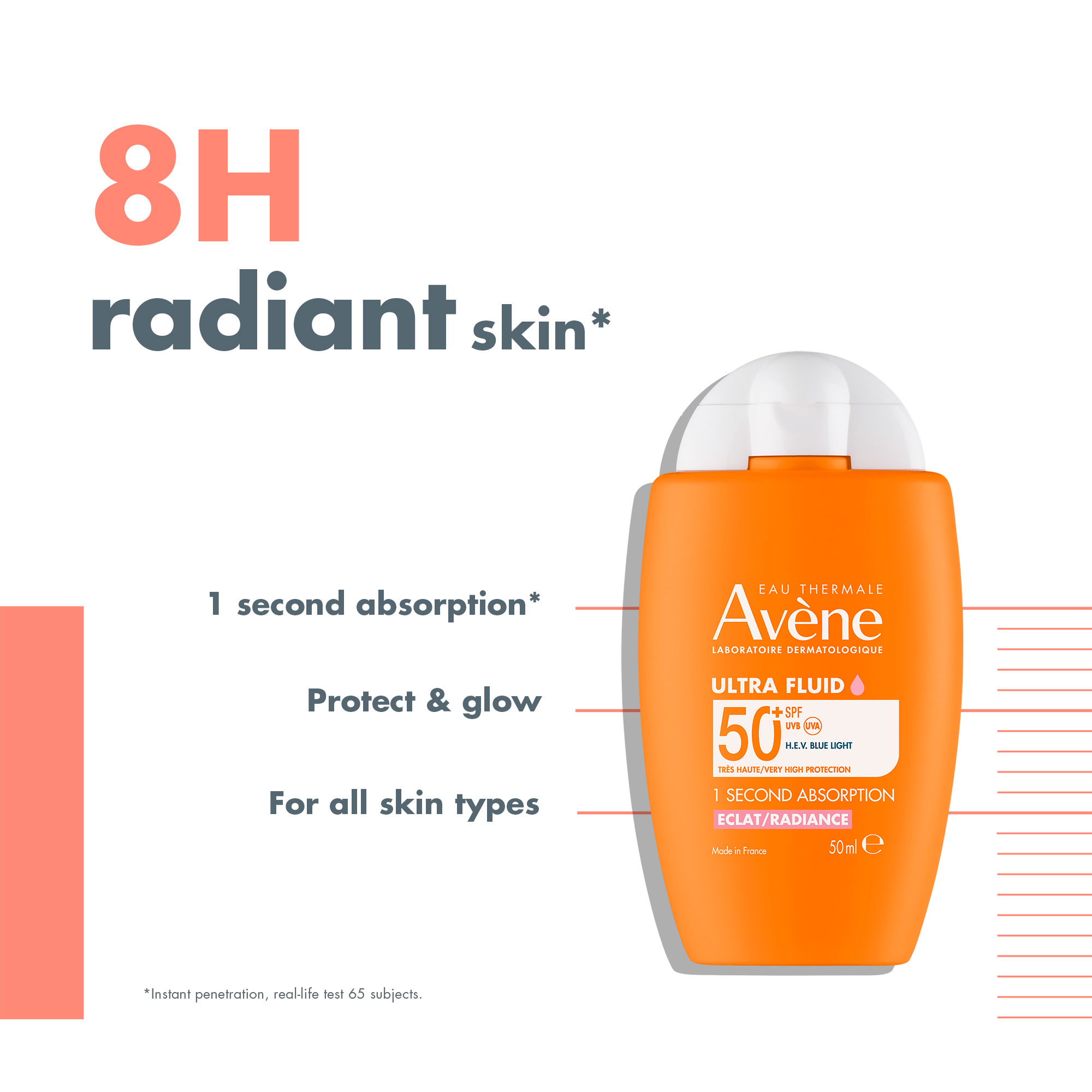 Avene Ultra Fluid Eclat Radiance SPF50+ Sunscreen 50ml | Ultra-Light Hydrating Tinted Sunscreen