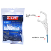 Cleo-Dent 2 in 1 Floss Pick with Interdental Brush 30 pcs – Dual-Action Dental Cleaning-1