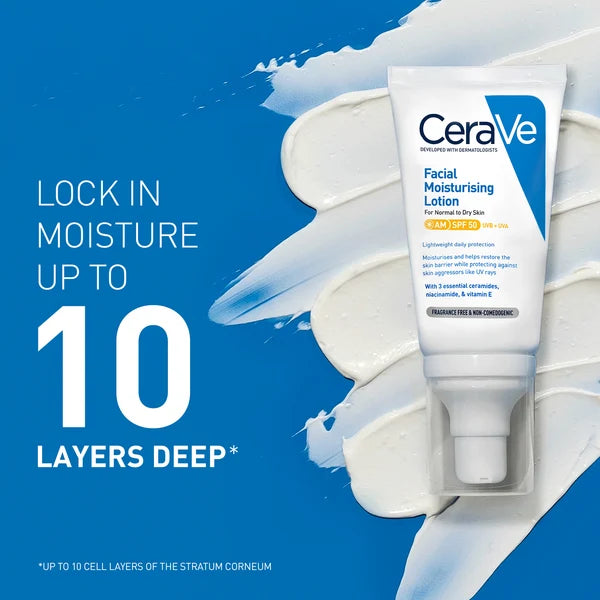 CeraVe AM Facial Moisturising Lotion SPF50 52ml | Daily Face Moisturizer and Sun Protection