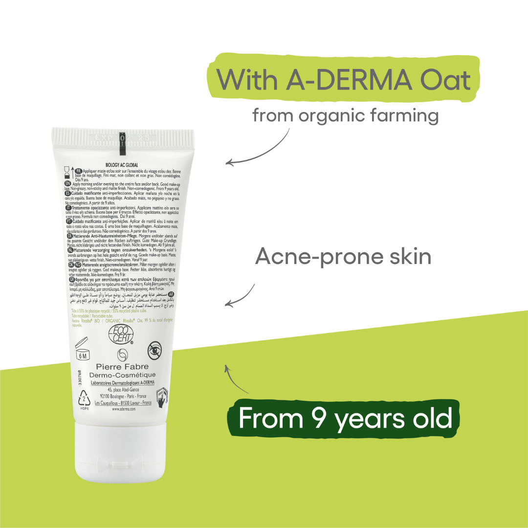 Aderma Biology AC Mattifying anti-blemish global treatment and get a FREE 200ml Biology AC Purifying foaming gel