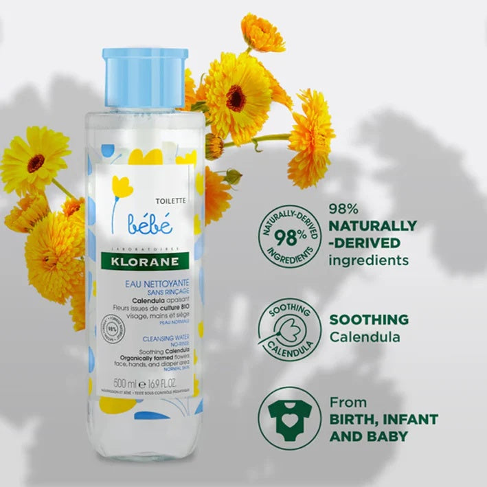 Klorane Baby Cleansing Water 500ml – Gentle No-Rinse Formula with Calendula for Sensitive Skin-2