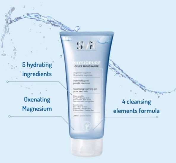 SVR Physiopure Gentle Foaming Gel Cleanser 200ml Purifies and Cleanses Skin without Drying for Sensitive Skin with Oxygenating Magnesium-2