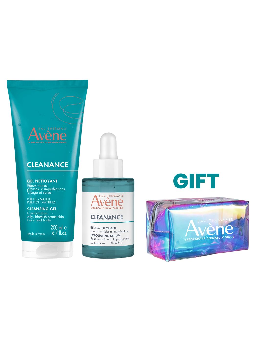 Avene Cleanance Cleansing Gel 200ml + Exfoliating Serum 30ml with Free Avene Pouch-1