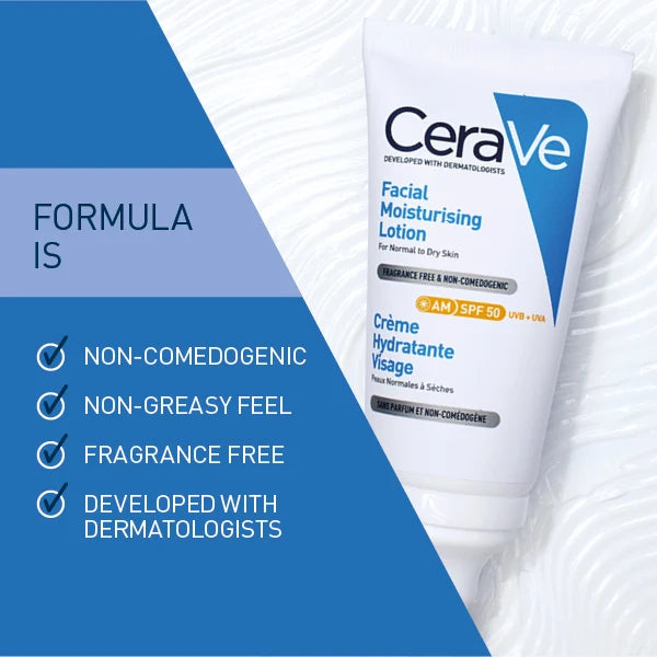 CeraVe AM Facial Moisturising Lotion SPF50 52ml | Daily Face Moisturizer and Sun Protection