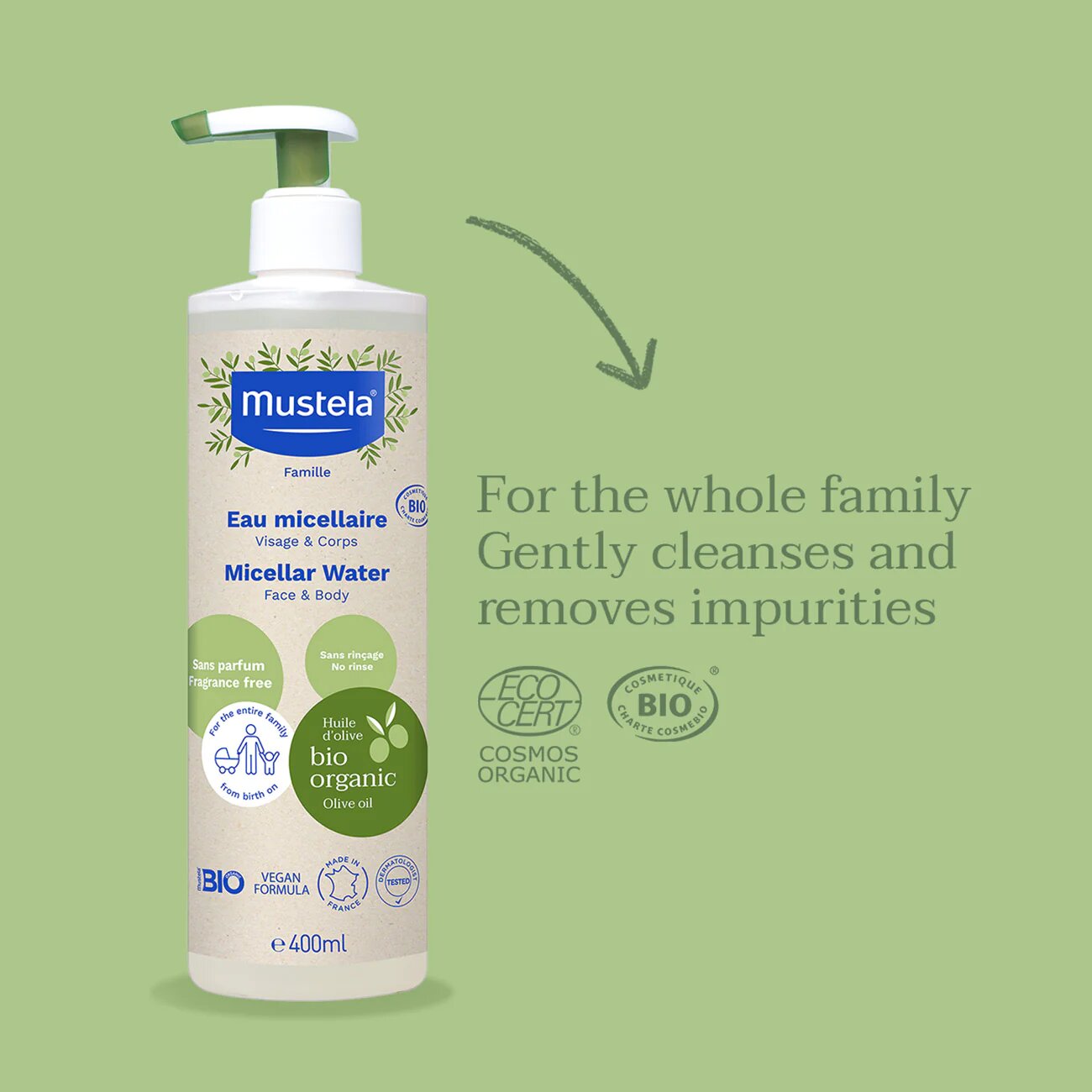 Mustela Bio Organic Micellar Water,Eau Micellaire Face and Body 400 ml-2