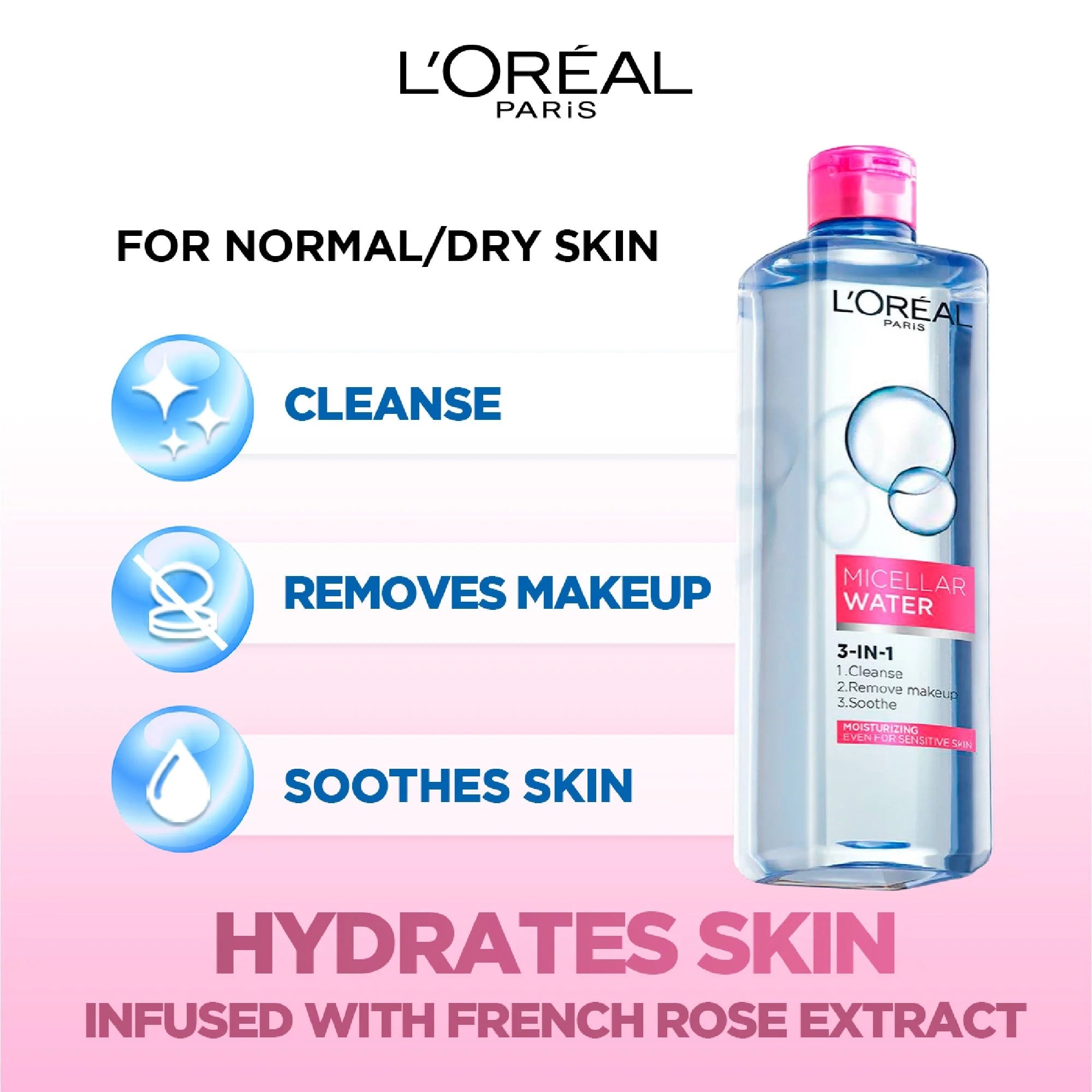 L’Oreal Paris 3-in-1 Refreshing Micellar Water – Deep Cleansing & Moisturizing for Dry to Normal Skin-3