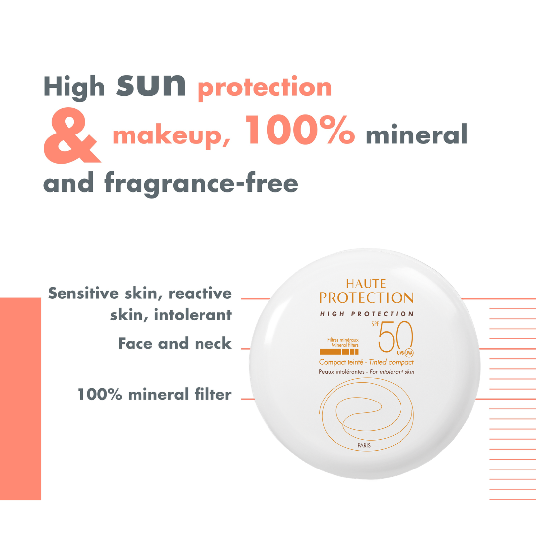 Avene High Protection SPF50 Tinted Compact 10g + Avene Makeup Removing Micellar Water 25ml Get Free – Sun Protection & Gentle Cleansing Set