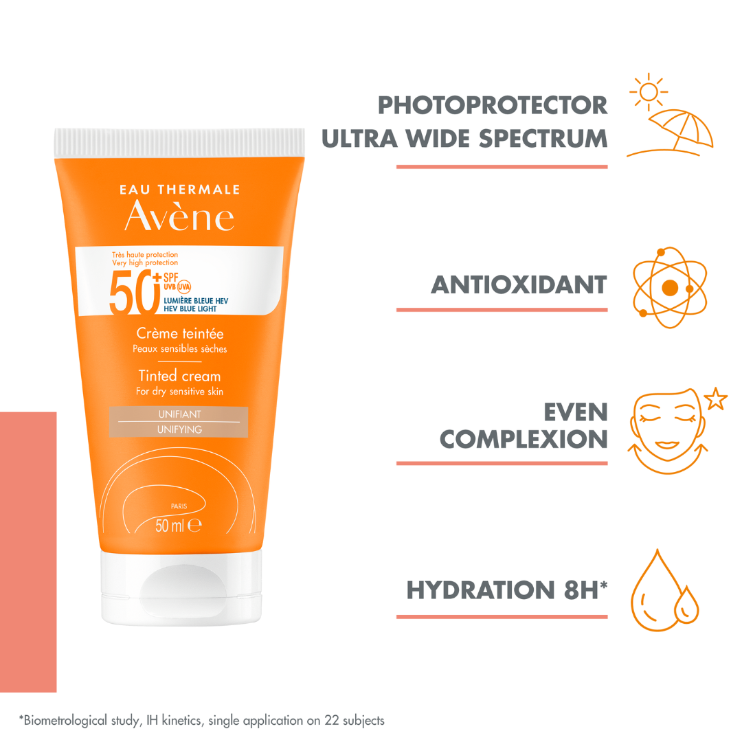 Avene High Protection Tinted Cream SPF50 50ml + Avene High Protection Invisible Sun Spray SPF50 200ml + Avene Thermal Spring Water 300ml Get Free Tote Bag – Sea Safe & Sun Set