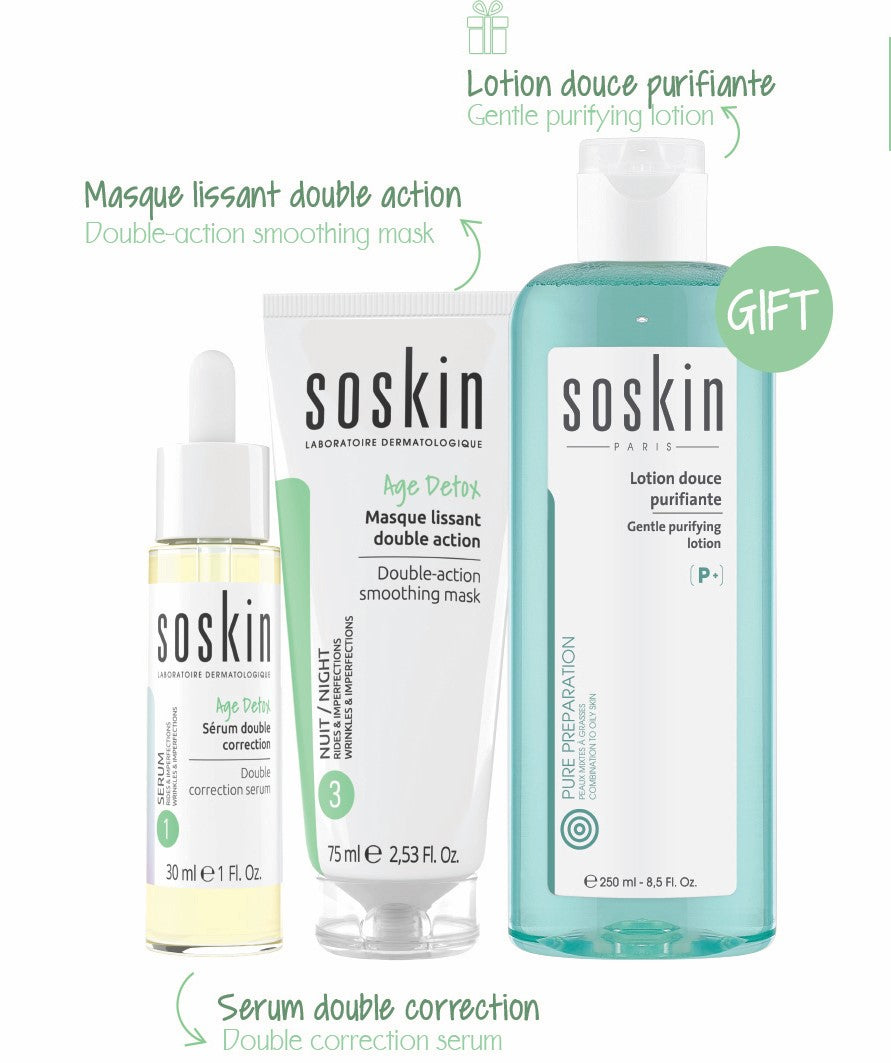 Soskin Age Detox Bundle- Buy Age Detox Double Action Serum, Age Detox Double Action Masque and Get a Free Gentle Purifying Lotion-1