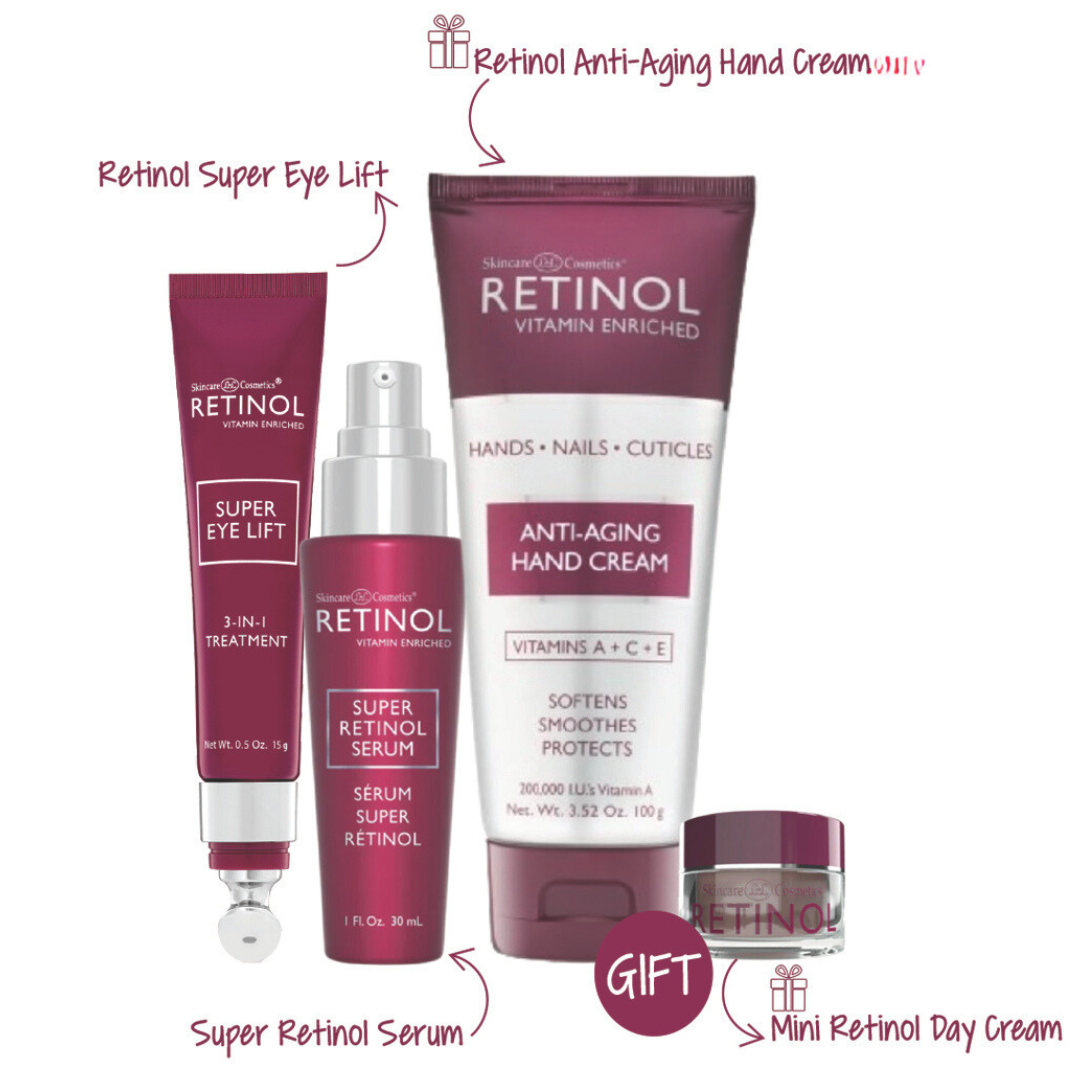 Super Retinol Skincare Bundle – Buy Skincare Retinol Eye Lift Cream, Retinol Serum Get Free Hand Cream, Free Day Cream-1